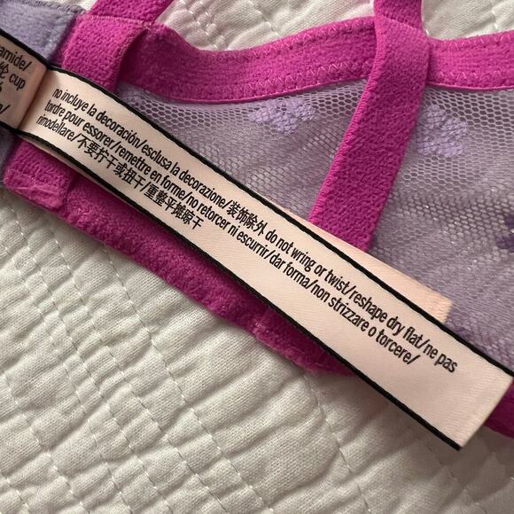 Victorias Secret Padded No-Wire Bra Womans 36DD Strappy Adjustable Lace Purple - Picture 11 of 11